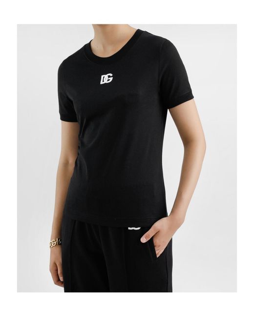 Dolce & Gabbana Black Dg Logo-Embroidered Jersey T-Shirt