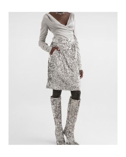 Dolce & Gabbana Gray Sequined Midi Skirt