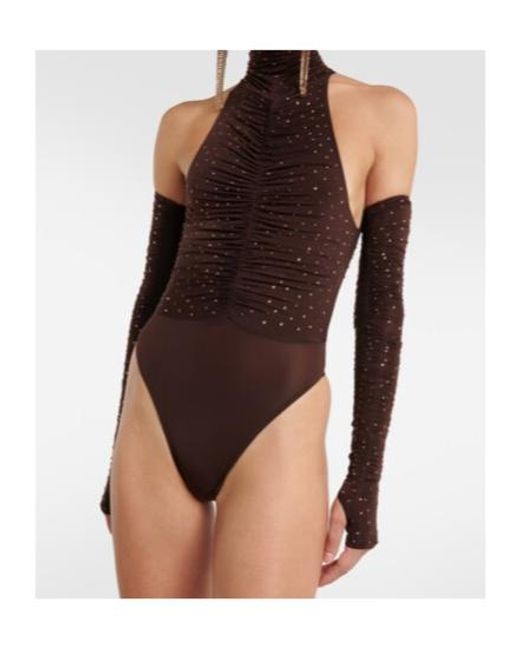 Alex Perry Brown Arlie Embellished Halterneck Bodysuit