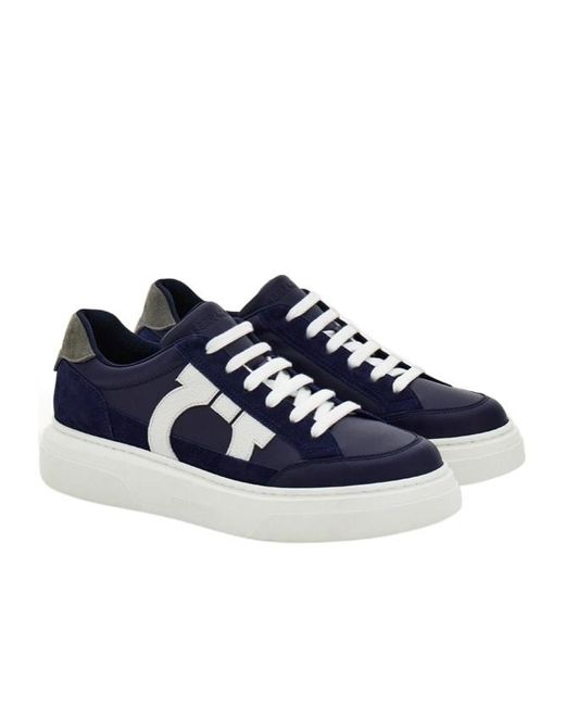 Ferragamo Blue Cassina Gancio Low-Top Sneakers for men