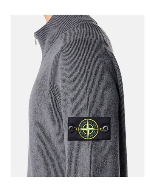 Stone Island Gray High-Neck Zipped Knit Cardigan for men