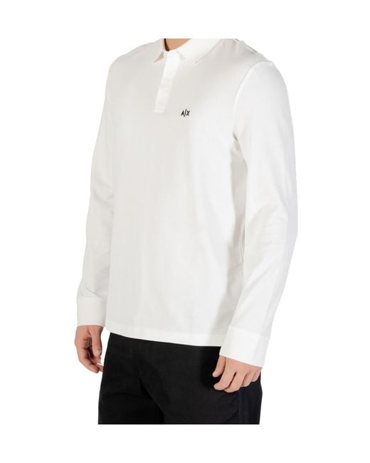 ARMANI EXCHANGE White Long-Sleeved Polo Shirt for men