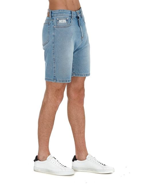 Gcds Blue Logo Patch Denim Shorts for men