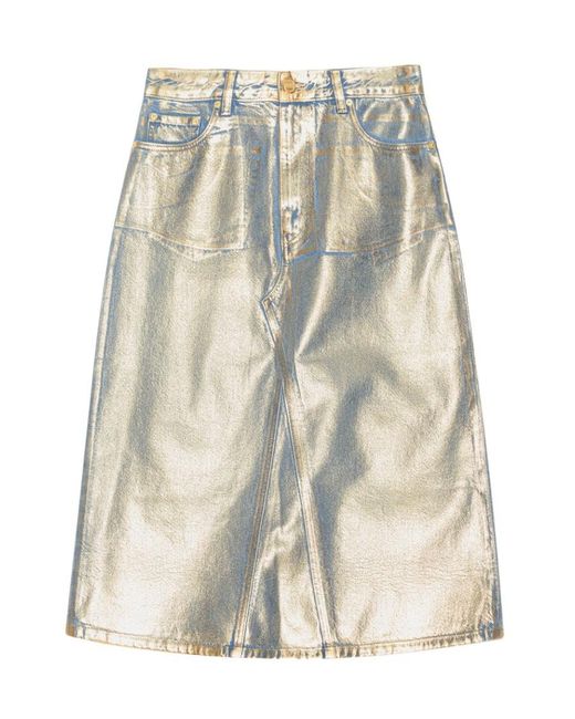 Ganni Natural Denim Midi Skirt