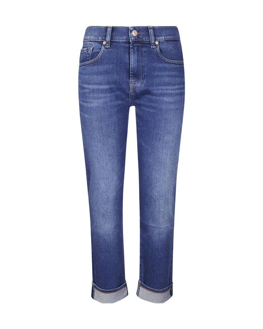 7 For All Mankind Blue Cuffed Straight Jeans
