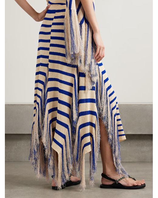 Proenza Schouler Blue Yves Asymmetrical Fringe Striped Midi Skirt
