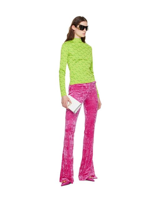 Versace Green La Greca Monogram Long-Sleeve Top