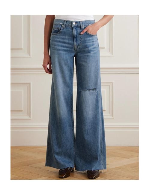 Veronica Beard Blue Kasey Frayed Mid-Rise Wide-Leg Jeans