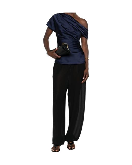 Jonathan Simkhai Blue One-Shoulder Draped Top