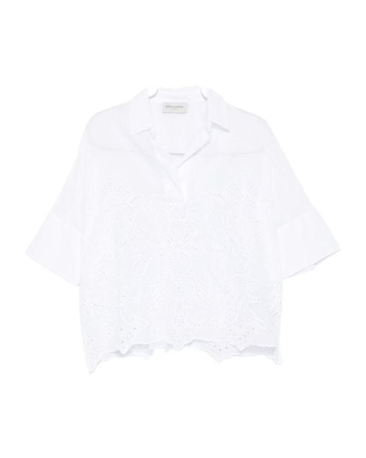 ERMANNO FIRENZE White Embroidered Scalloped Top