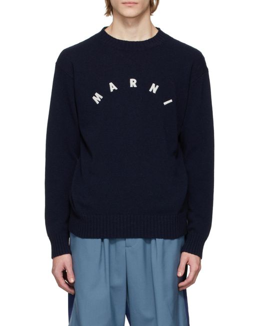Marni Blue Logo-Knitted Jumper for men