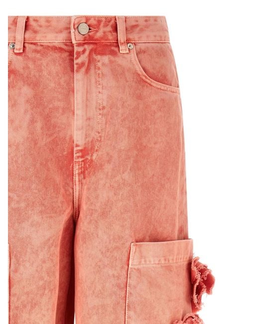 Ganni Pink Logo-Patch Cropped Jeans