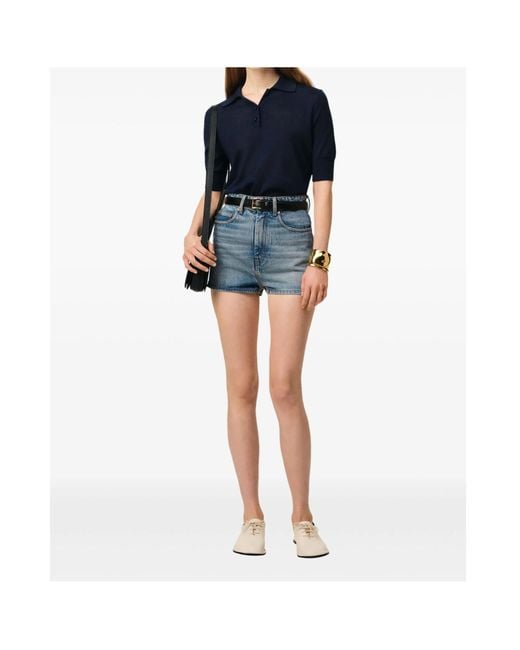 AMI Blue Ami De Coeur Fine Knit Polo Top