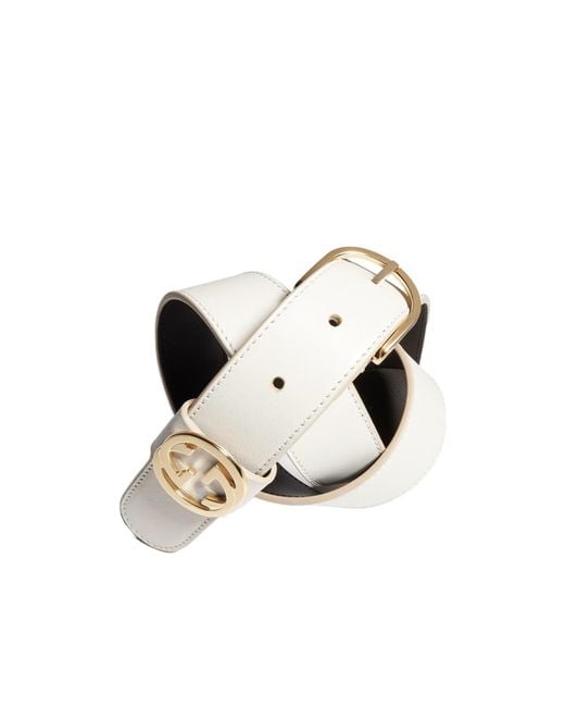 Gucci White Belt With Round Buckle