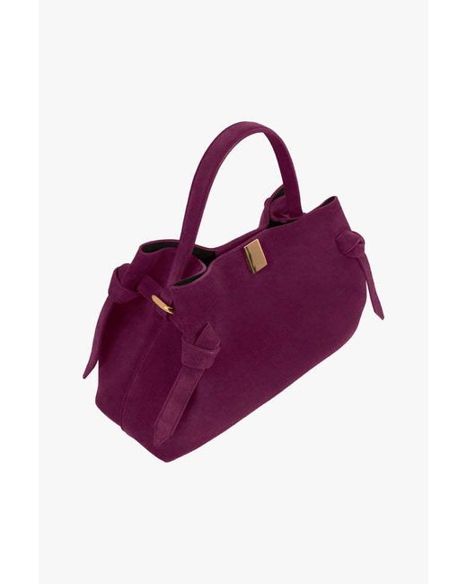 Yuzefi Purple Gyoza Knot-Detail Suede Tote Bag
