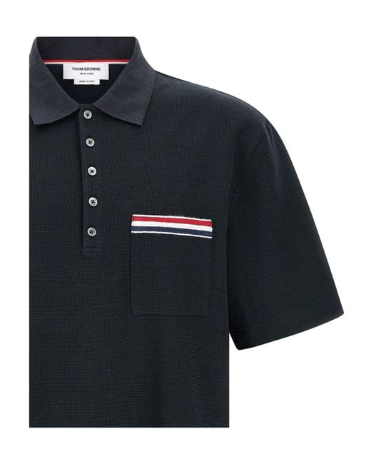 Thom Browne Black Short Sleeve Polo Shirt for men