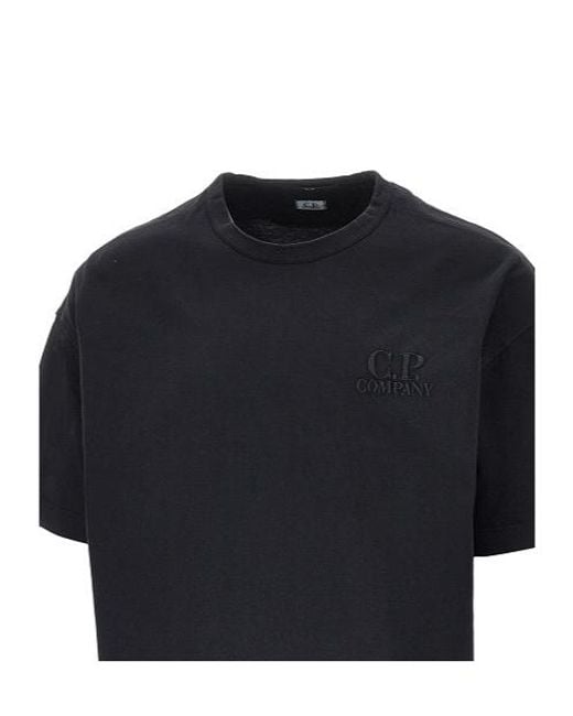 C P Company Black Logo-Embroidered T-Shirt for men