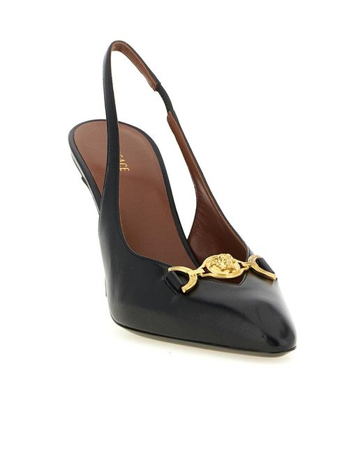 Versace Black La Medusa Leather Slingbacks