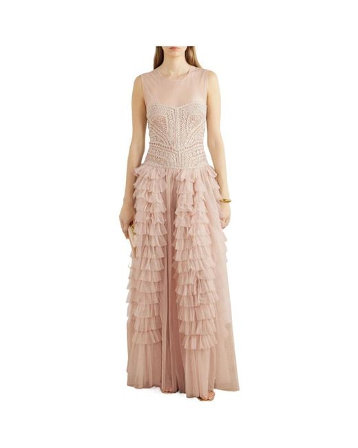 Ulla Johnson Pink Crochet And Tulle Gown