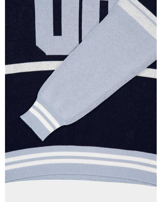 Off-White c/o Virgil Abloh Blue Long-Sleeved Polo Collar Knit Sweater for men