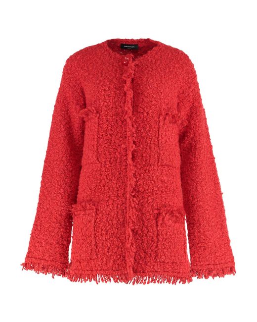 Fabiana Filippi Red Crewneck Fringed Tweed Jacket