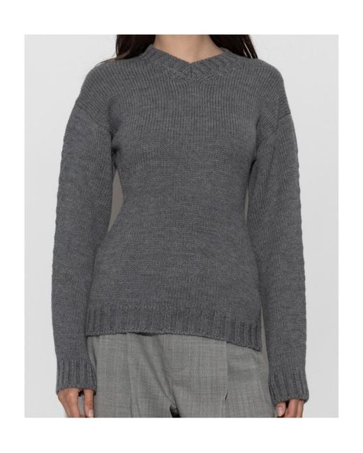 Jil Sander Gray V-Neck Knitted Jumper