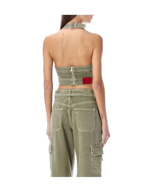 Alessandra Rich Green Crystal-Embellished Buckle Bustier Top