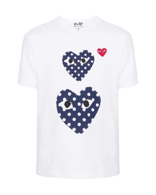 Comme des Garçons White Heart-Motif Cotton T-Shirt
