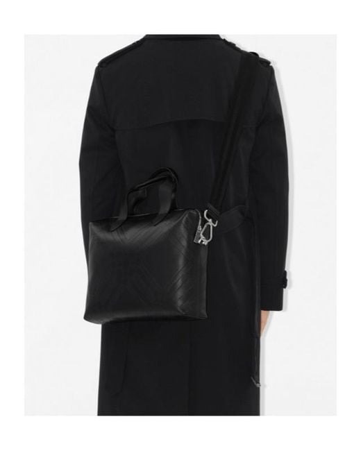 Burberry Black Checked Zip-Around Briefcase for men