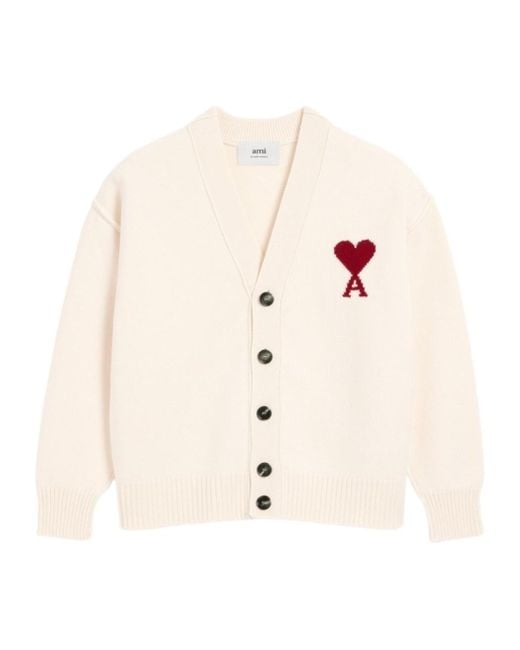 AMI Natural Ami De Coeur V-Neck Cardigan for men