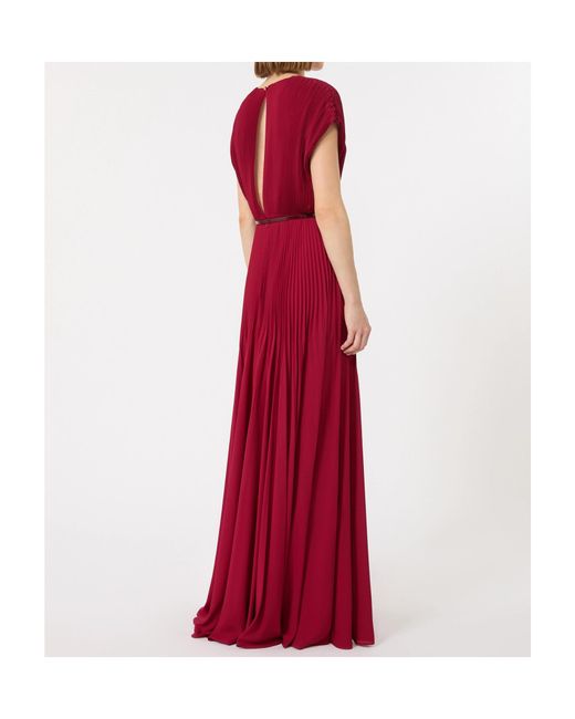 Max Mara Red Belted-Waist Pleated Maxi Dress
