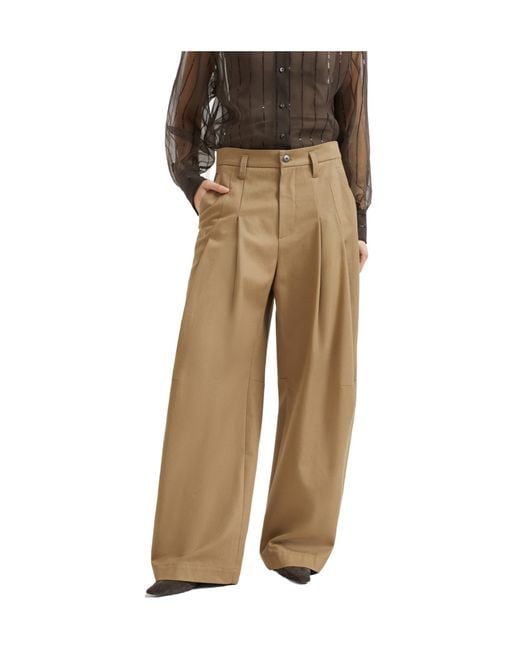 Brunello Cucinelli Natural High Waisted Pleated Trousers