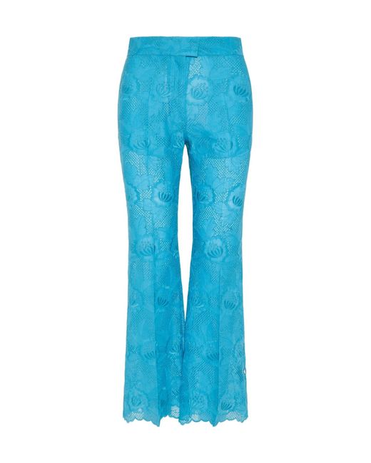 Valentino Blue Floral Embroidered Flared Pants