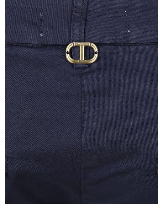 Twinset Blue Logo-Plaque Trousers