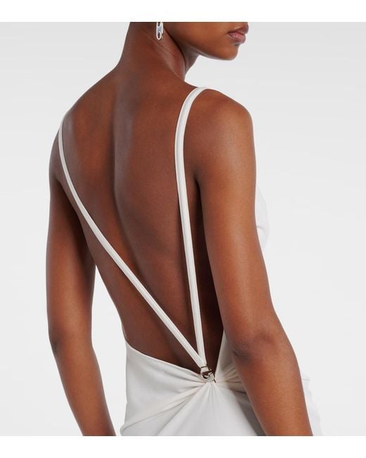 Coperni White Draped Back Knit Super Long Dress