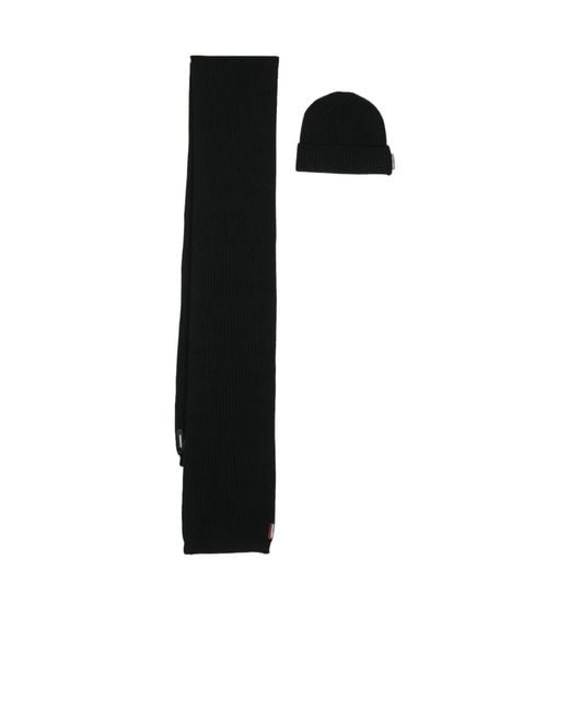 DSquared² Black Logo Patch Scarf-Beanie Set for men
