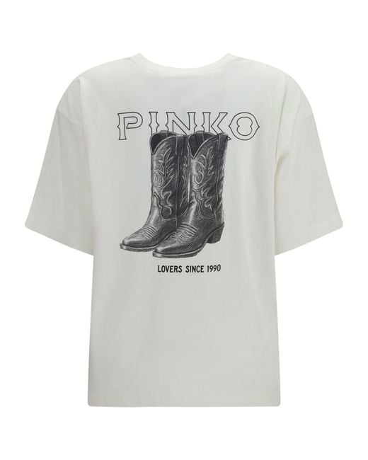 Pinko White Logo Print Crewneck T-Shirt
