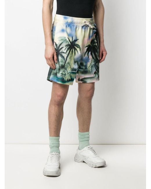 Palm Angels Blue Paradise Printed Shorts for men