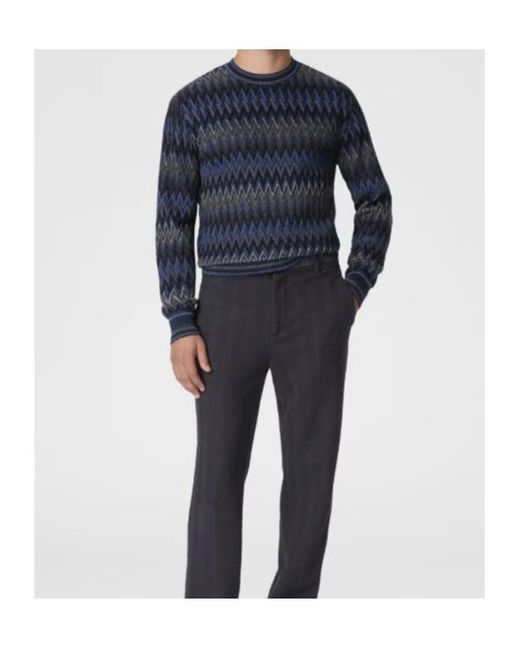 Missoni Blue Crew Neck Sweater With 3D Zigzag Pattern for men