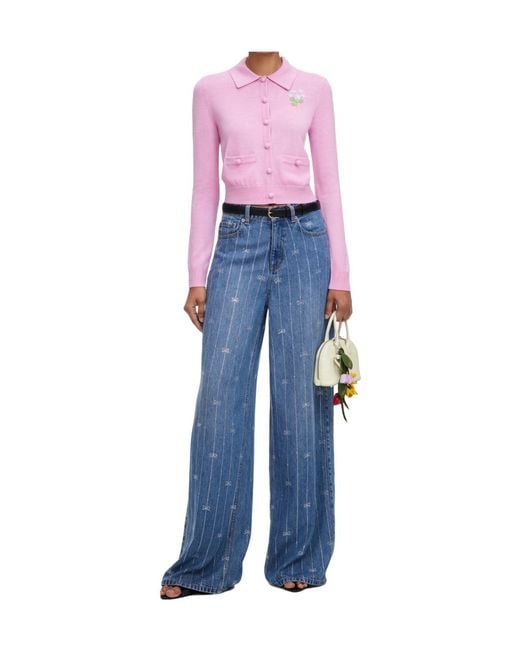 Self-Portrait Blue Floral Embroidered Knit Cardigan