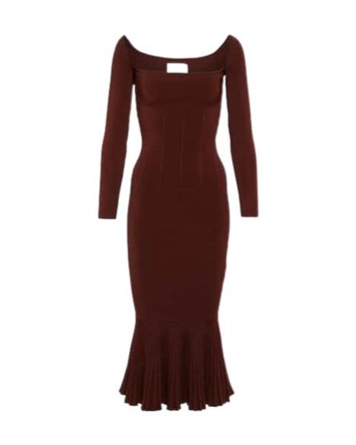 Galvan Red Atalanta Ribbed-Knit Midi Dress