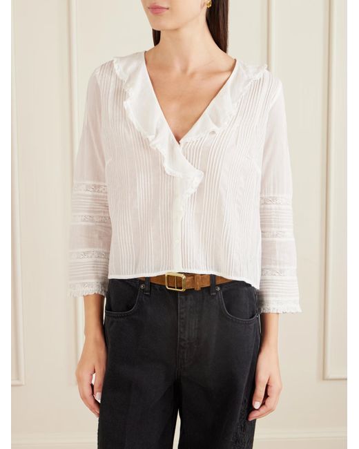 Doen White Huguette Ruffled Lace Shirt