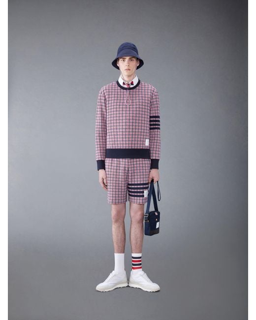 Thom Browne Red Check Jacquard 4-Bar Sweatshorts for men