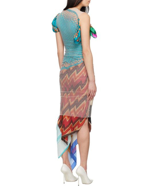 MARINE SERRE White Scarf-Detailed Asymmetric Midi Dress