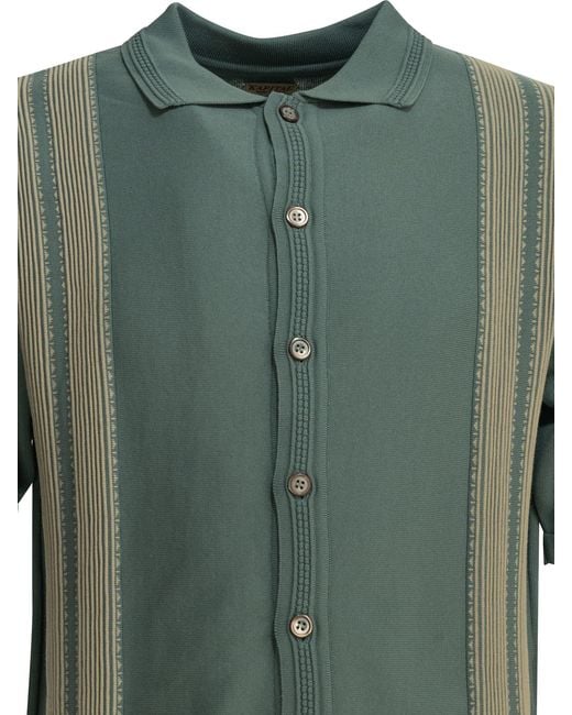 Kapital Green Vertical-Stripe Short-Sleeve Shirt for men