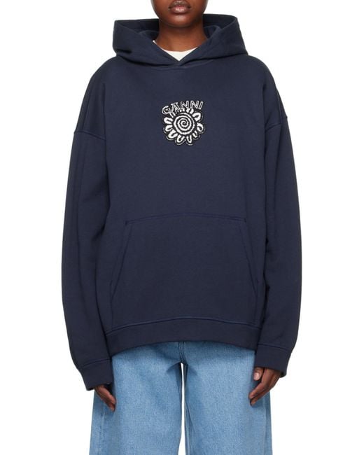 Ganni Blue Oversized Isoli Flower Hoodie