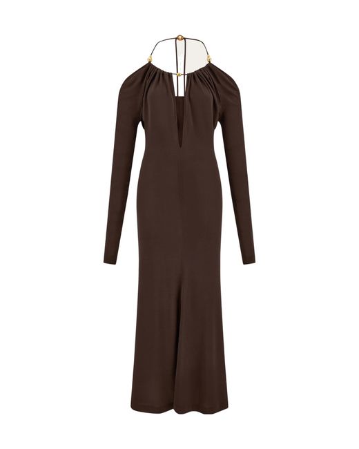 Ferragamo Brown Ferragamo Long Crepe Dress