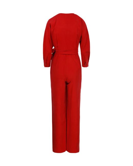 Max Mara Red Deep V-Neck Jumpsuit