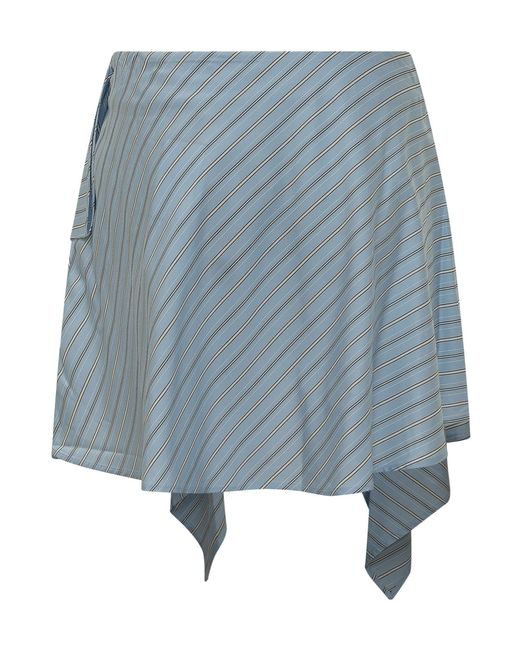 IRO Blue Utalia Asymmetric Striped Skirt