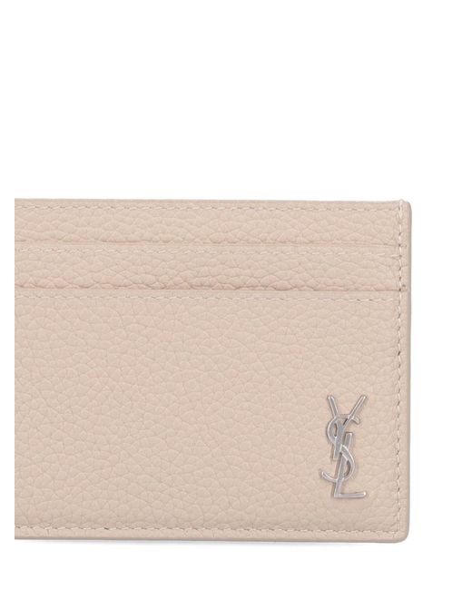 Saint Laurent Natural Cassandre Logo Plaque Tiny Card Case for men
